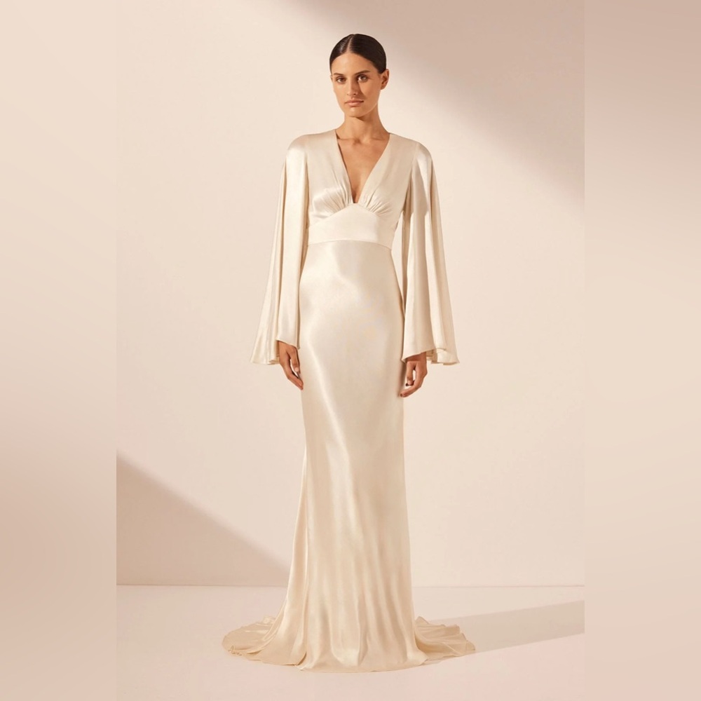 Shona Joy Ivory/Cream Satin Maxi Dress